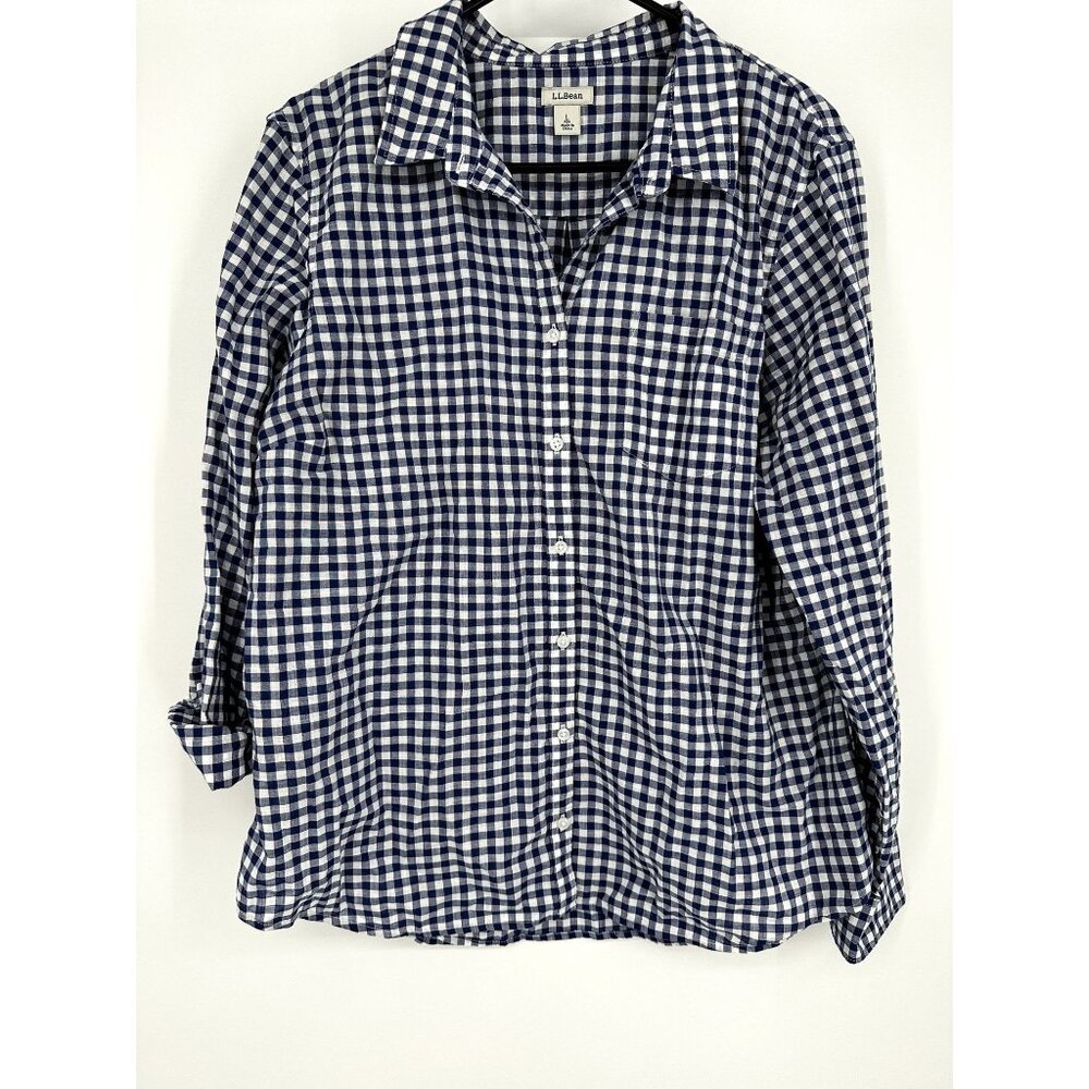 L.L Bean Plaid Button Down Shirt Men's‎ Blue & White Size Large
